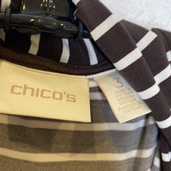 Chico’s Knit Stripe Jacket Peplum Stretch Open Drape Front 3/4 Sleeves EUC Sz 16 - Picture 4 of 13